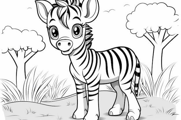 Foto schwarz-weiß-malbuch für kinder, süßes zebrababy