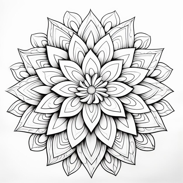 Schwarz-Weiß-Mandala-Zeichnung für komplizierte Blumen