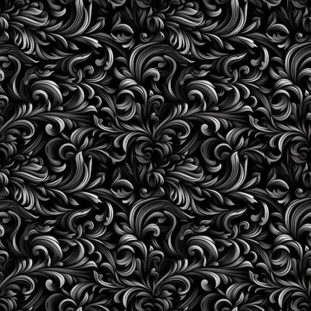 Foto schwarz-weiß nahtloses muster mit klassischem laubornament nahtloser texturhintergrund