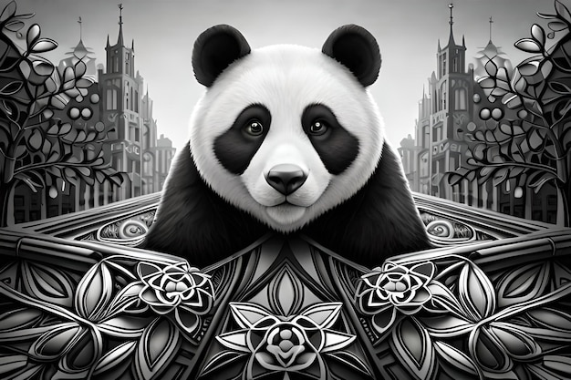 Schwarz-Weiß-Panda-Illustration, KI generiert