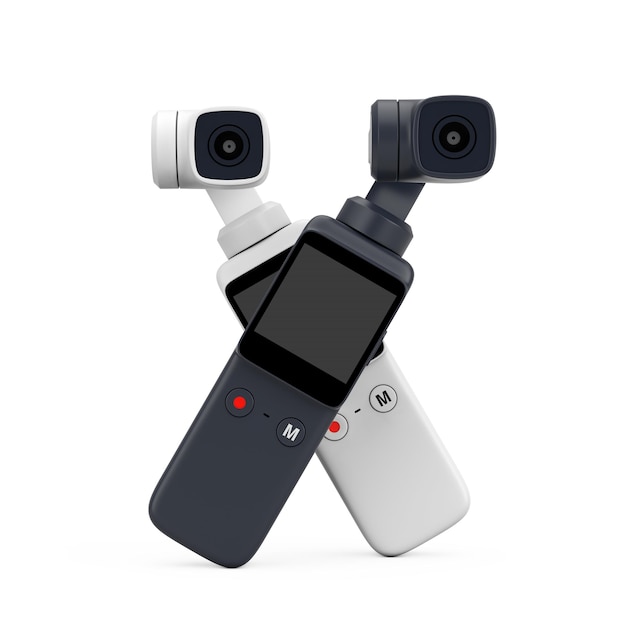 Foto schwarz-weiß-pocket-handheld-gimbal-action-kameras 3d-rendering