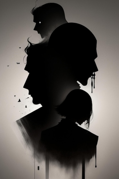Schwarz-Weiß-Silhouette-Stil kontrastiert abstrakte Menschen Szene Tapete Hintergrund Illustration