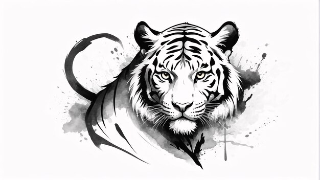 Schwarz-Weiß-Sumi-E-Tinte-Stil-Illustration Weißer Tiger Traditionelle Malerei