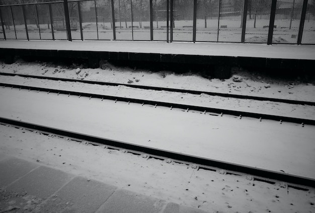 Schwarz-Weiß-Winter-Bahnhofskulisse