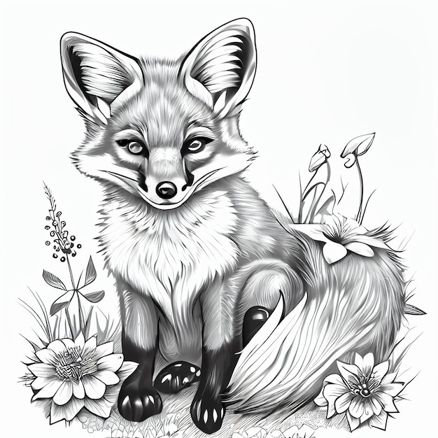 Schwarz-Weiß-Zeichnung eines generativen Fuchses