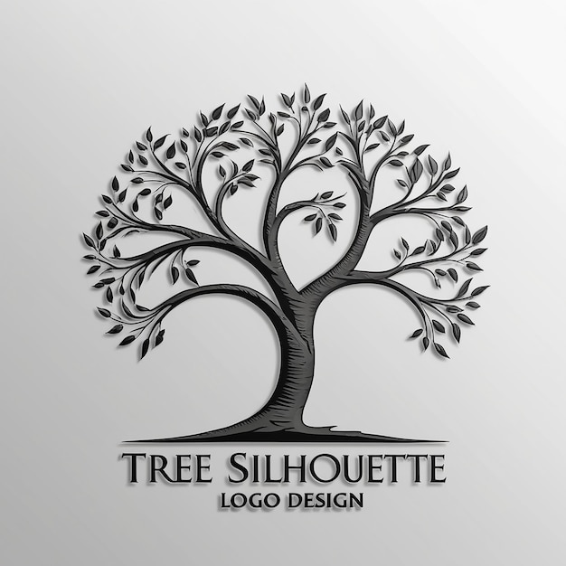 schwarz-weiße Abbildung eines Logo-Designs mit Baumsilhouette