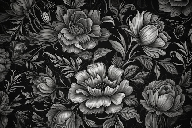 Schwarz-weiße florale Wandkunst Generative KI