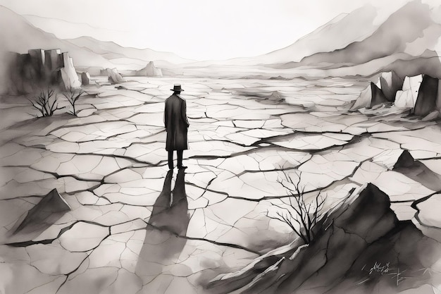 Foto schwarz-weiße illustration zum thema dürre, durst und hunger. druckqualität