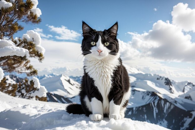 SCHWARZ-WEIßE KATZE IM SCHNEE