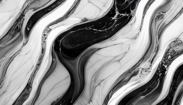 Schwarz-weiße Marmorform, abstraktes Muster, Tintenhintergrund, Mischen von Graustufen, Silber, Vintage-Kurve T