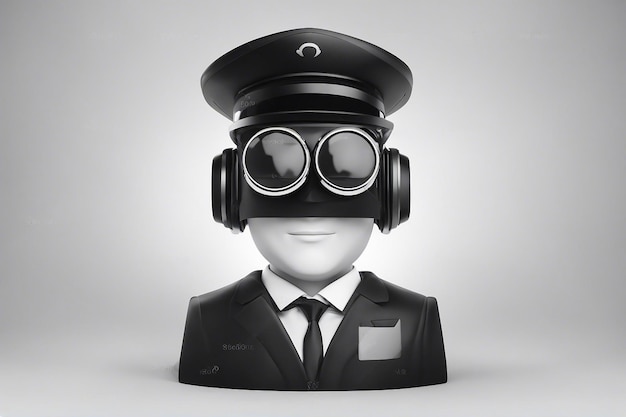 Foto schwarz-weiße maskottchenkopffigur in uniform