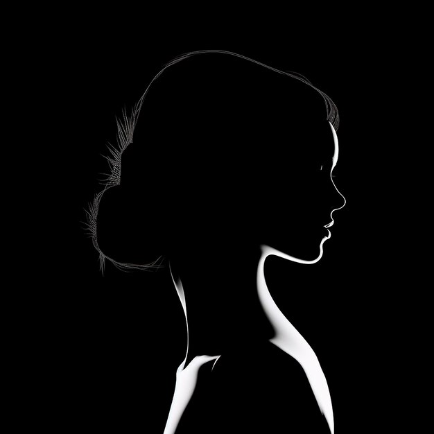 Foto schwarz-weiße monochrome kopf-silhouette-illustration eines mädchens