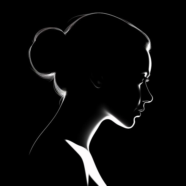 Schwarz-weiße monochrome Kopf-Silhouette-Illustration eines Mädchens