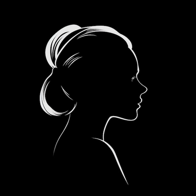 Schwarz-weiße monochrome Kopf-Silhouette-Illustration eines Mädchens