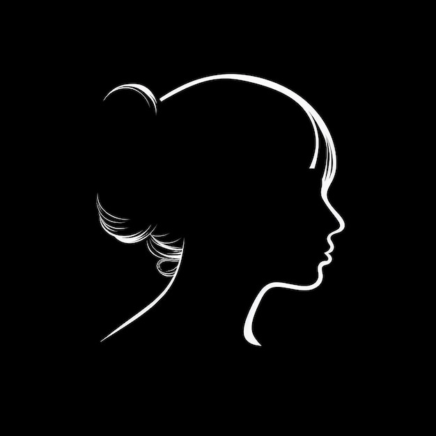 Schwarz-weiße monochrome Kopf-Silhouette-Illustration eines Mädchens