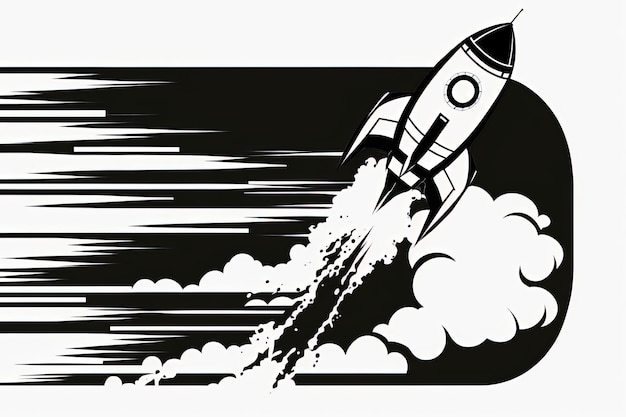 Schwarz-weiße Rakete Illustration Skizze weißer Hintergrund Generative KI