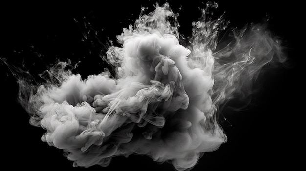 Schwarz-weiße Rauchexplosion auf schwarzem Hintergrund. Generative KI