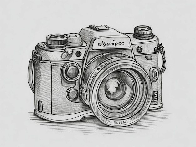 Schwarz-weiße Skizze einer DSLR-Kamera