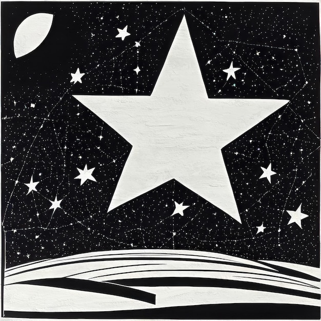 Schwarz-weiße Sternbild-Illustration, Retro-Weltraum-Poster, Vintage-Kosmos