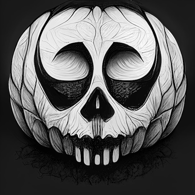Schwarz-weißer Halloween-Kürbisschädelhintergrund für Einladungs- oder Partykartendesign Gruseliges Lächeln Horrorhintergrund 3D-Illustration