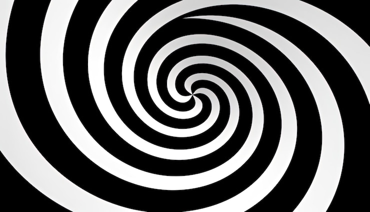 Foto schwarz-weißer kreisförmiger raum mit einem spiral-effekt im stil der pop-art-bilder