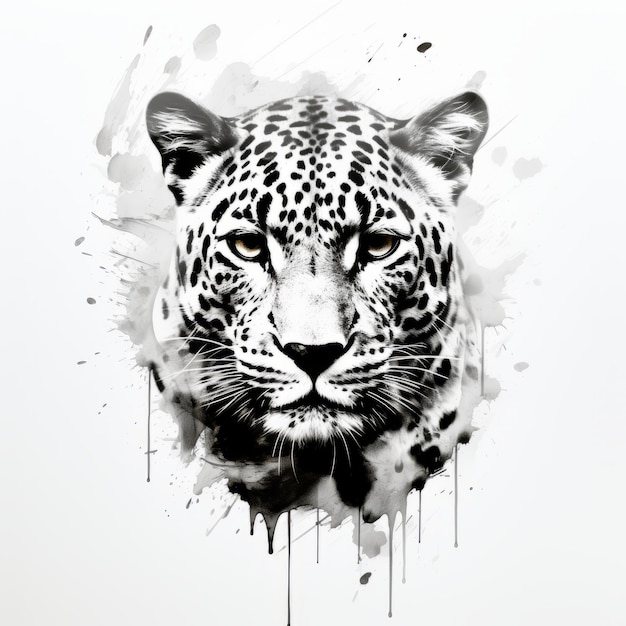 Schwarz-Weißer Leopard mit gotischer Aquarell verschüttet emotionales und elegantes Kunstwerk