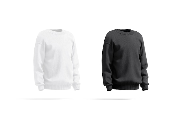 Schwarz-weißer Strickpullover Crewneck langes Sweatshirt für den Winter Fleece oder Wolle skandinavisch