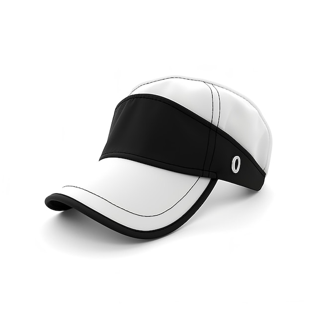 Schwarz-weißer Visor-Hut auf weißem Hintergrund