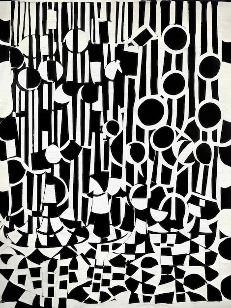 Schwarz-weißes Art-Deco-inspiriertes Muster mit monochromer Hintergrund-Tintenillustration
