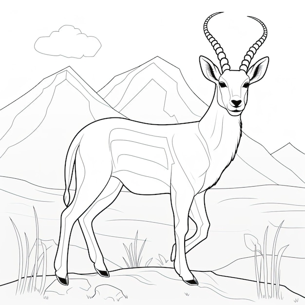 Schwarz-weißes Ausmalbild einer Antilope