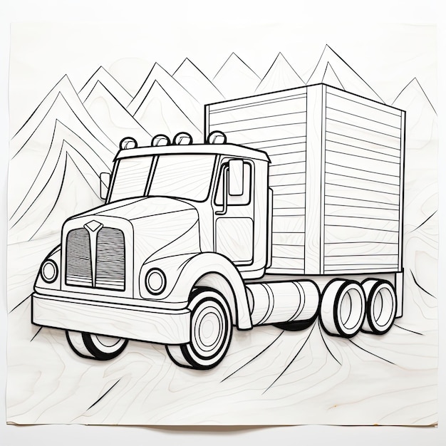 Schwarz-weißes Farbbild eines Lastwagens mit Holzfahrzeug