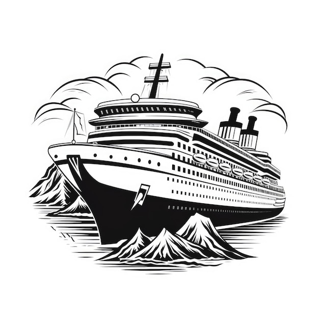 Schwarz-weißes Kreuzfahrtschiff-Logo durch KI generiert Bild