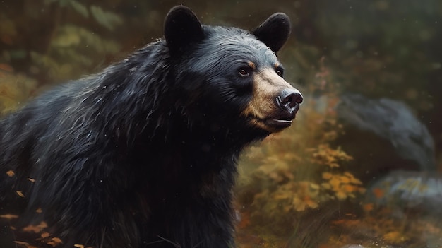 Schwarzbär im Herbstwald Wildtierszene aus der natürlichen künstlichen Intelligenz