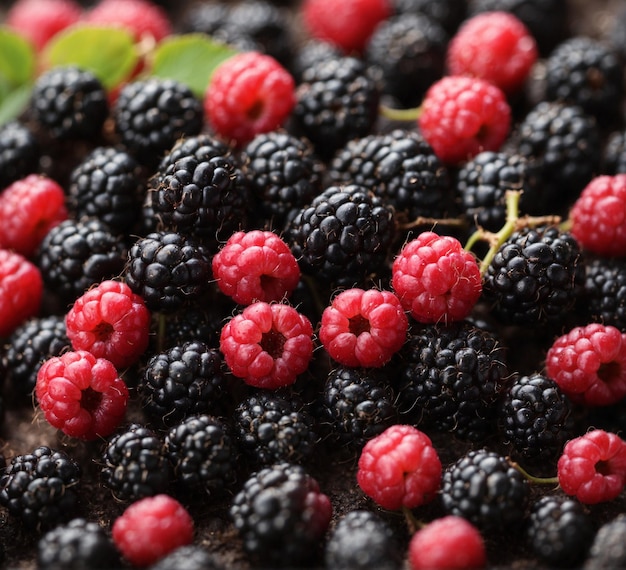 Schwarzbeeren und Himbeeren auf dunklem Hintergrund Selektiver Fokus