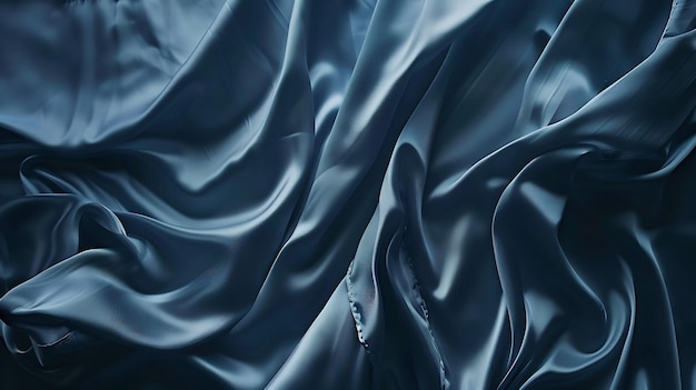 Schwarzblauer abstrakter Hintergrund Dunkelblauer Seiden-Satin-Textur Hintergrund Schöne Welle Generative KI
