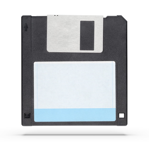 Schwarze 3,5-Zoll-Diskette oder Diskette isoliert auf weißem Hintergrund