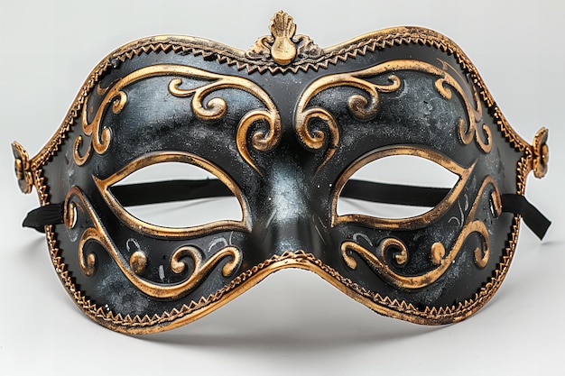 Schwarze Augenmaske für Maskerade, isoliert auf weißem Hintergrund mit weichen Schatten und keinem C