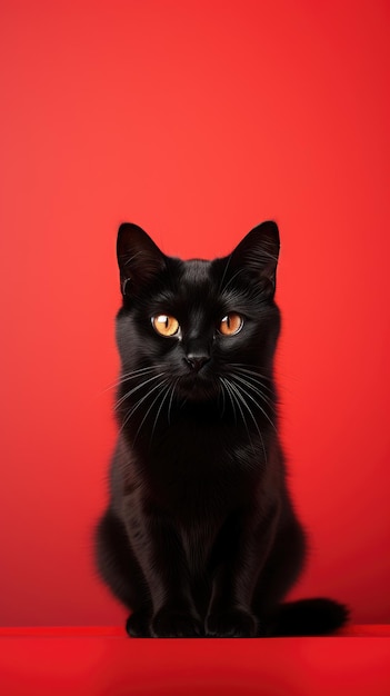 schwarze Babykatze, hellroter Hintergrund mit Farbverlauf