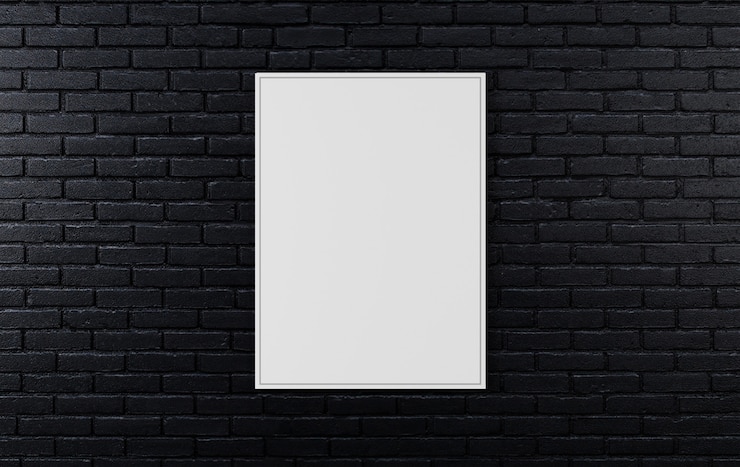 Foto schwarze backsteinmauer, dunkler hintergrund für design, mock-up-poster an der wand, 3d-rendering