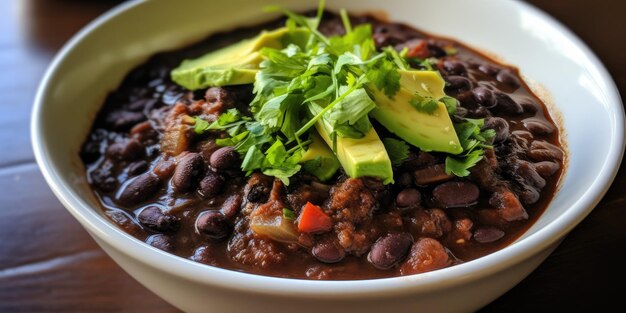 Foto schwarze bohnen-chili-avocado-himmel, pikante limette, gemütliches ambiente