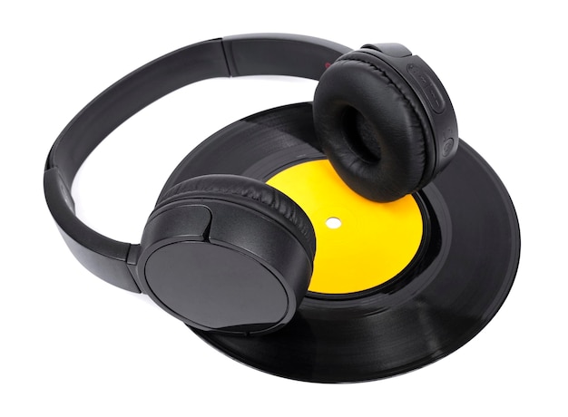schwarze drahtlose Kopfhörer mit Vinylplatte