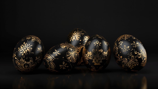 Schwarze Eier mit Easter-Eiern mit Golddetails