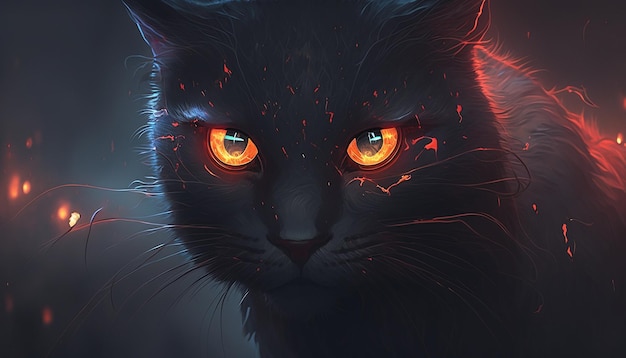 Schwarze Farbe Katze rote Augen Illustration Ai generierte Kunst