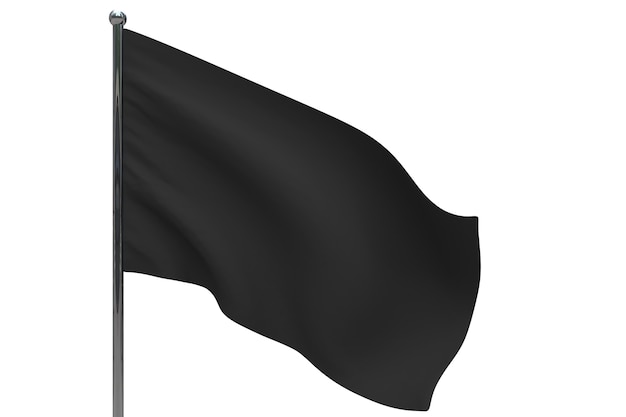 Schwarze Flagge an der Stange. Fahnenmast aus Metall. 3D-Illustration auf Weiß