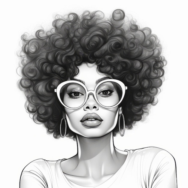 Schwarze Frau mit Afro-Haaren. Groovige Comic-Kunst im ultrarealistischen Stil