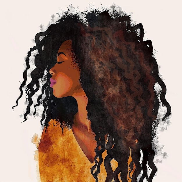 schwarze Frau mit Charakter im minimalistischen Stil mit Aquarell gemalt