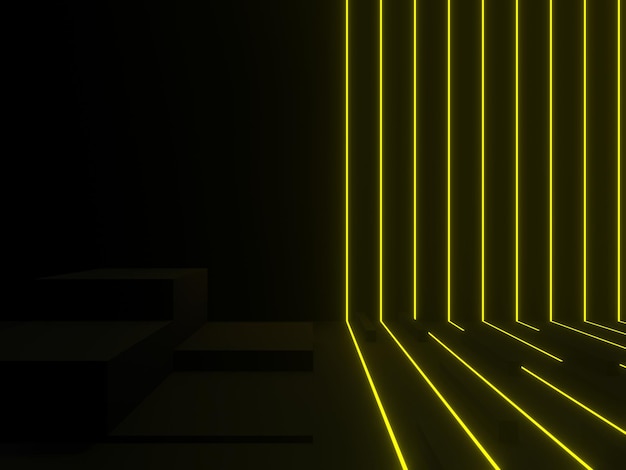 Schwarze geometrische Bühne mit gelben Neonlichtern