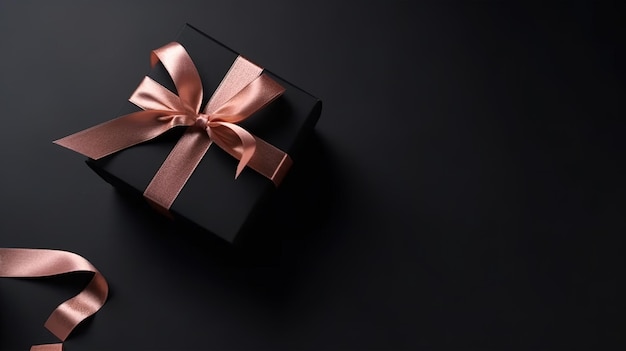 Schwarze Geschenkbox mit Ribbon Flat Lay View Generative AI