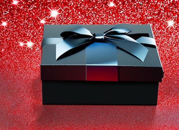 Foto schwarze geschenkbox mit schwarzem und rotem glanzhintergrund
