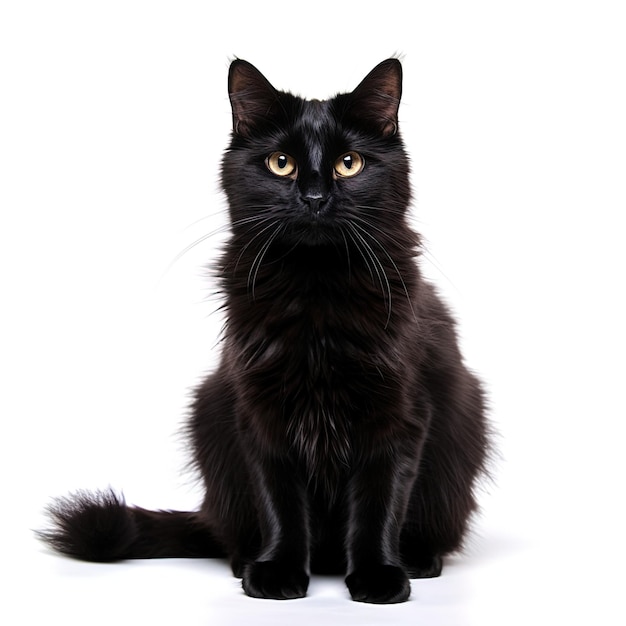 schwarze Katze auf einem isolierten weißen Hintergrund